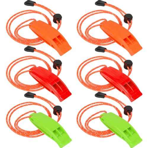 6PCS Safety Survival Whistles with Adjustable Reflective Lanyard