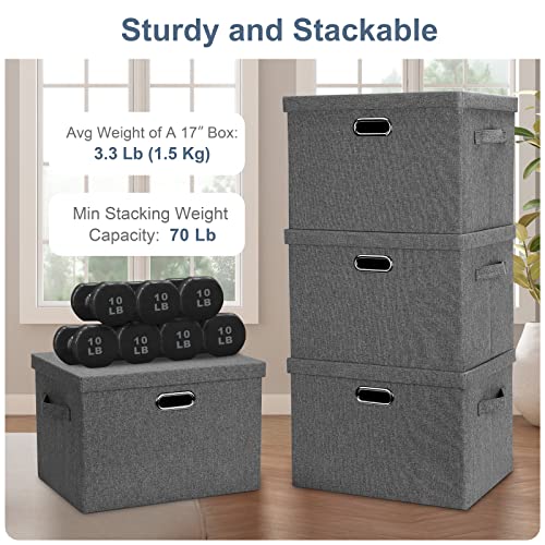 Large 17" 36 Quart Collapsible Stackable Storage Bins with Lids (5 Count)