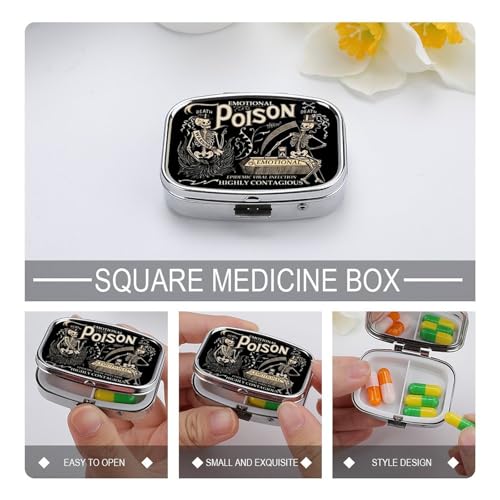Metal 2 Compartment Pill Organizer Travel Friendly Portable Compact Pill Box Cute Pill Case to Hold Vitamins
