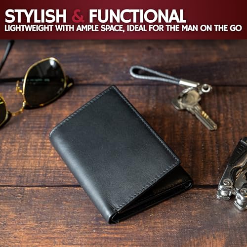 RFID Leather Trifold Wallets for Men ID Window