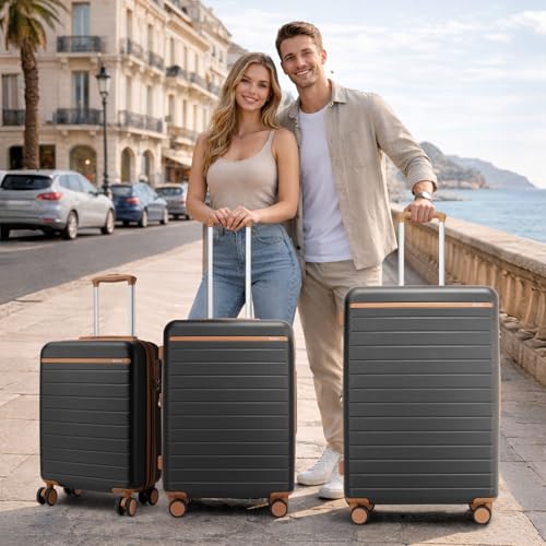 Checked Suitcase 24in Expandable ABS+PC Side Handle luggage Black