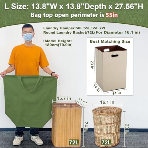 Canvas Laundry Bags with Handles & Square Base 13.8"Wx13.8"Dx27.6"H