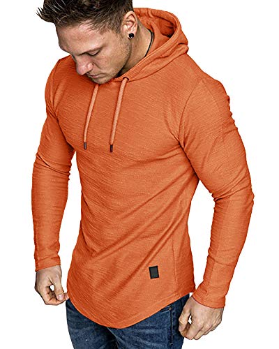 Mens Fashion Athletic Hoodies Sport Sweatshirt Solid Color Fleece Pullover Orange XX