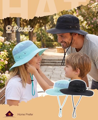 UPF50+ Mens Sun Hat Wide Brim Fishing Hat Airy Womens Bucket Hat UV Protection Hat for Mens Womens Beach Safari Gardening Golf Aqua