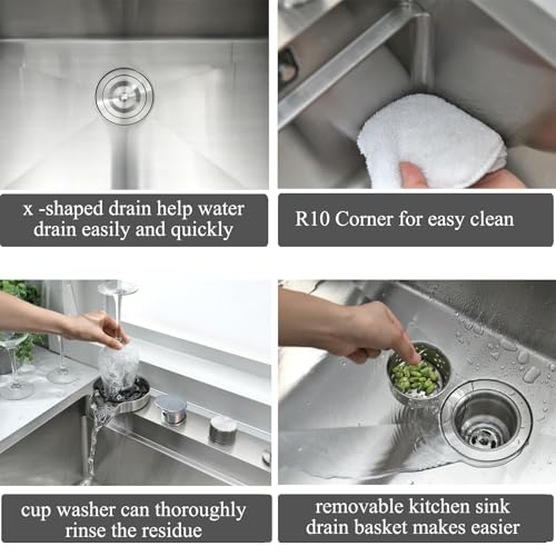 33 Inch Waterfall Kitchen Sink Drop In 16 Gauge Stainless Steel