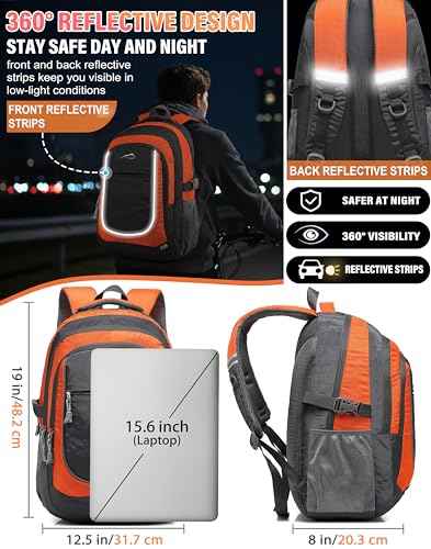 Backpack Bookbag for College Sturdy Travel Business Hiking Fit Laptop Up to 15.6 Inch Multi Compartment Gifts for Men Women Night Light Reflective