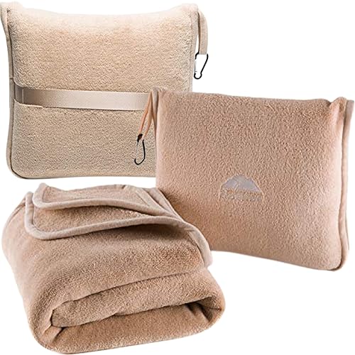 Premium Soft Travel Blanket Pillow Airplane Throws Packable Beige