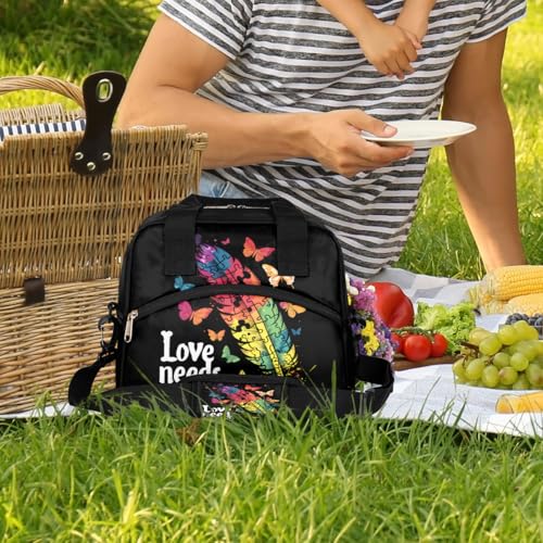 Autism Feather Insulated Lunch Bag for Women Girl Reusable Lunch Tote Box With Shoulder Strap Lightweight Thermal Cooler Meal Prep Bag for Work School Office Picnic (print 3)