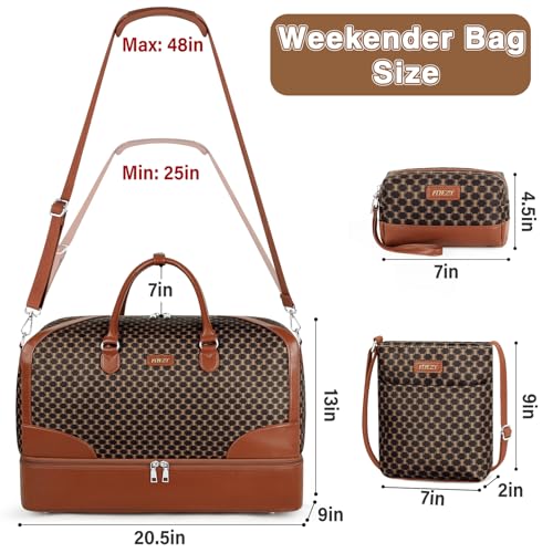 Weekender Bag for Women 21.5" Travel Duffel Large Carry On Bag 3PCS (3 Count)