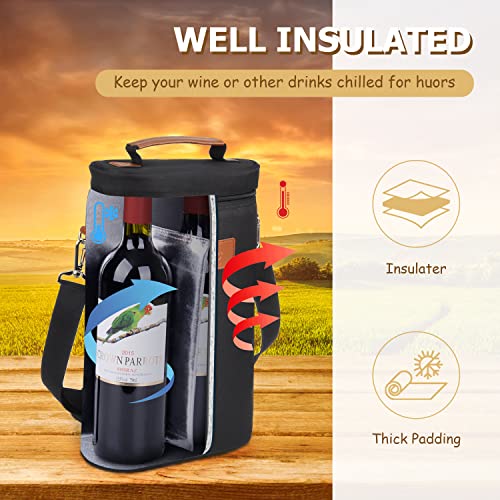 2 Bottle Insulated Wine Tote Carrier Bag