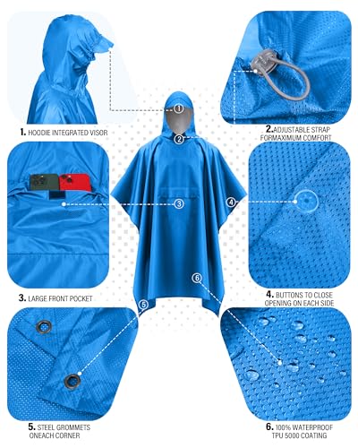 Hooded Rain Poncho Packable Waterproof Unisex Raincoat with Pocket
