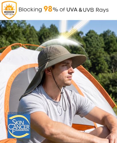UPF 50+ Sun Hats for Men Women Wide Brim Fishing Hat with Neck Flap UV Protection Sunblock Safari Bucket Hat