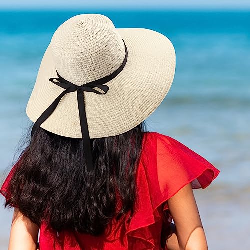 Womens Straw Hat Foldable Wide Brim Floppy Beach Sun Hat for Women Roll up Cap UPF 50+ Adjustable Strap Vacation