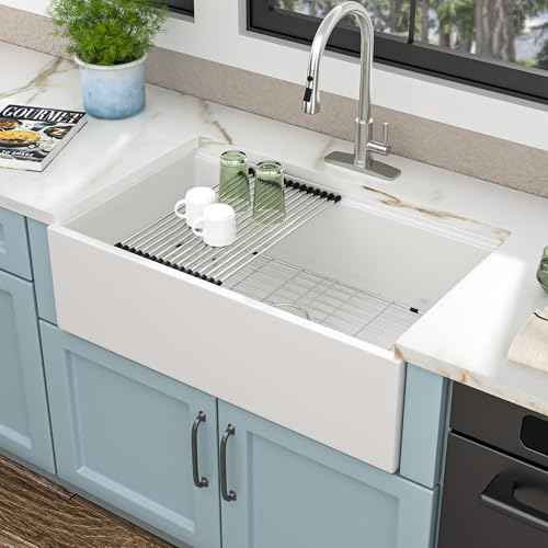 33"x20" White Farmhouse Sink Workstation
