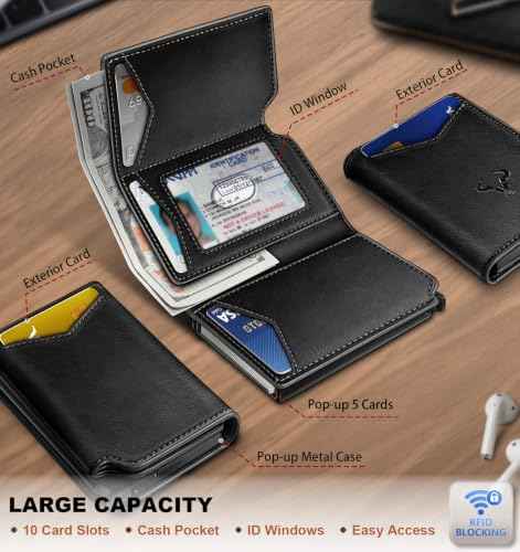 Men Slim Leather Wallet Metal Case Money Clip
