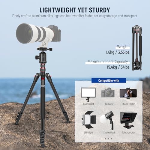 77" Camera Tripod Monopod with Cell Phone Holder Compatible with iPhone for Video Recording