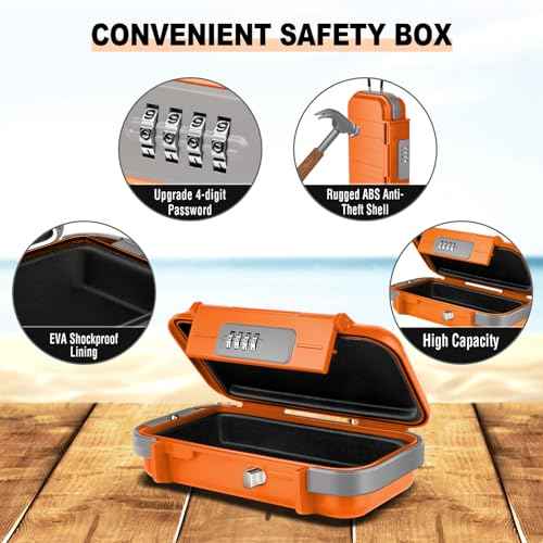Portable Safe Lock Box with Combination Lock Mini Beach Travel Safe Waterproof Small Lockable Box with Removable Wire Rope Combination Safe Box for Dorm