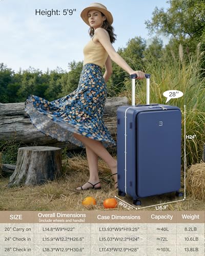 28 Inch Top Opening Checked Luggage with Cup Holder and USB Ports