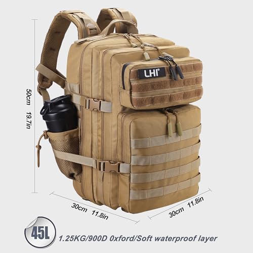Military Tactical Backpack for Men and Women 45L Army 3 Days Assault Pack Bag Large Rucksack with Shoe Compartment