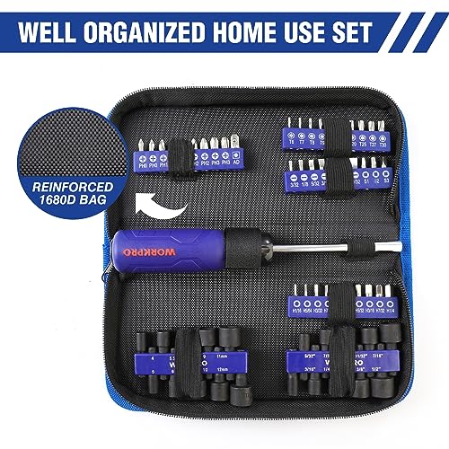 61PC Magnetic Screwdriver Bits & Nut Driver Set with Organizer Bag