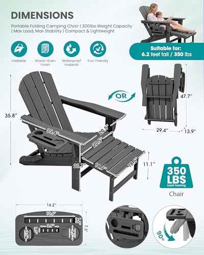 Folding Adjustable Adirondack Chairs with Footrest Set of 4 (4 Count)
