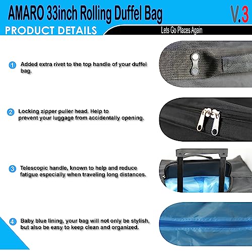 33 Inch Rolling Duffle Bag with Wheels