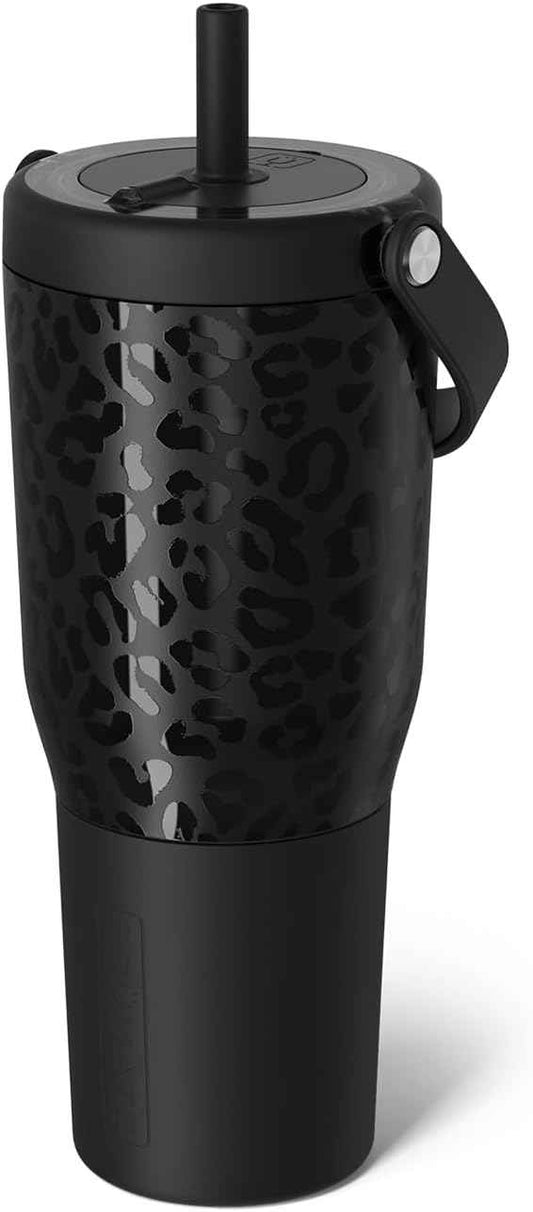 BrüMate Resa 35oz 100% Leakproof Travel Tumbler w/Handle & Straw | Flexible SoftSip Straw | Silicone Sleeve for Durability | Stainless Steel | Cup Holder & Travel Friendly Water Bottle (Onyx Leopard)
