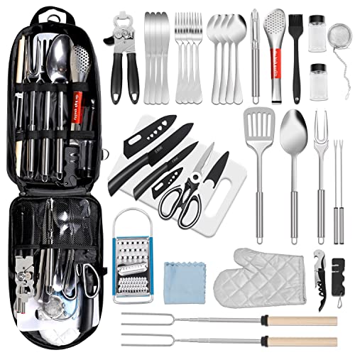 35 Piece Camping Kitchen Utensil Set with Carry Bag and Grilling Tools (35 Count)
