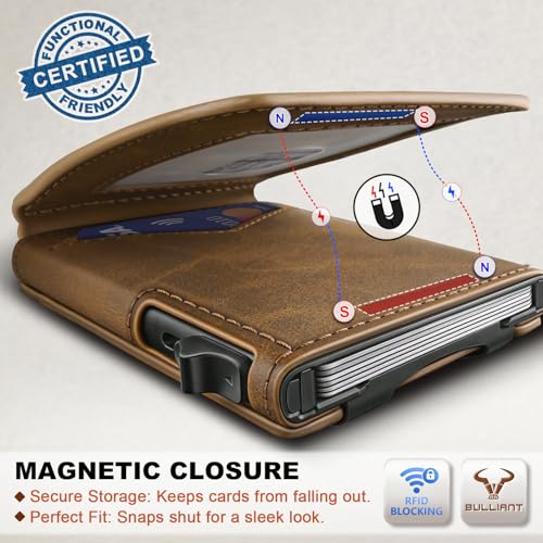 Men Slim Magnetic Leather Wallet Metal Case Money Clip 9 Cards
