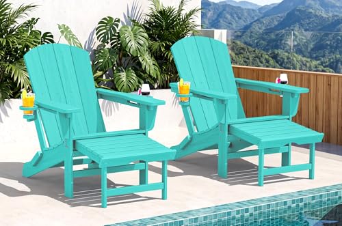 2 Pcs HDPE Folding Adjustable Adirondack Chair with Ottoman (2 Count)