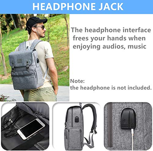 Laptop Backpack Men Women Vintage Backpack Bookbag College Backpacks Stylish Backpack Grey Fits 15.6 Inch Laptop