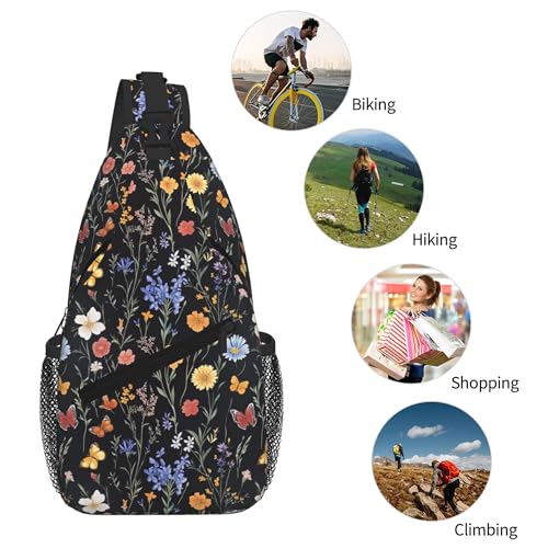 Sling Bag Vintage Botanical Flower Wildflower Hiking Daypack Crossbody Shoulder Backpack Travel Chest Pack for Men Women