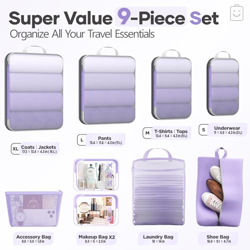 9 11 Set Compression Packing Cubes for Travel Essentials (9 Count)