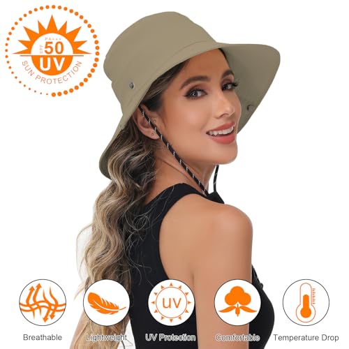 Sun Hats for Women Bucket Hat UV Protection Fishing Hat Wide Brim Safari Hats 2 in 1 Zip
