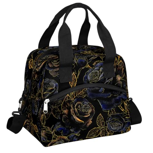 Blue Rose Flower Insulated Lunch Bag for Women Girl Reusable Lunch Tote Box With Shoulder Strap Lightweight Thermal Cooler Meal Prep Bag for Work School Office Picnic (print 8)