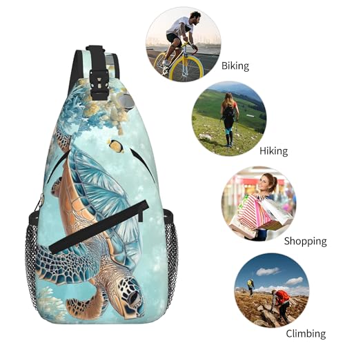 Sling Bag Turtle Sea Coral Ocean Hiking Daypack Crossbody Shoulder Backpack Travel Chest Pack for Men Women