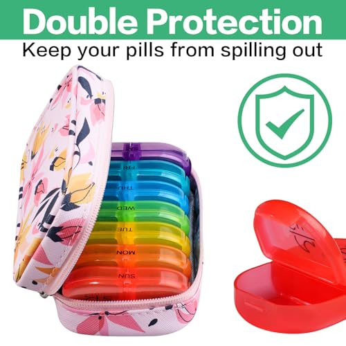 Weekly Travel Pill Organizer 2 Times a Day AM PM Rainbow Pill Box