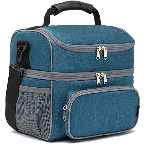Double Layer Cooler Insulated Lunch Bag Adult Lunch Box Large Tote Bag for Men (Lake Blue)