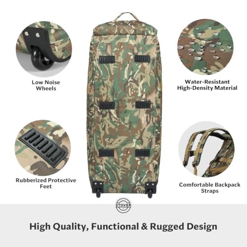 45/80/100L Rolling Duffel Bag with Wheels, Large Durable Travel Duffle + Toiletry Bag, Heavy Duty, Packable, Foldable with Shoulder Straps- Use as Luggage or Backpack, Men/Women (Camouflage)