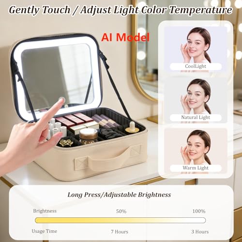 Travel Makeup Bag with Mirror & 8 Adjustable EVA Dividers