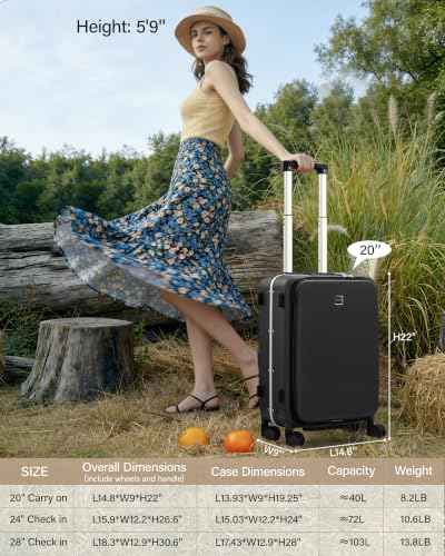 20 Inch Top Opening Carry On Luggage with Cup Holder and USB Ports