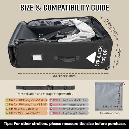 Padded Stroller Travel Bag for Airplane with Wheels