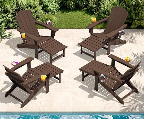 4 Pcs HDPE Folding Adjustable Adirondack Chair with Ottoman (4 Count)