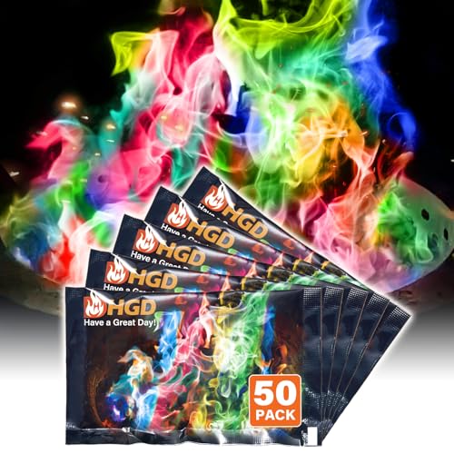 50 PCS) Magic Campfire Fire Color Changing Packets for Fire Pit, Indoor/Outdoor Fireplace, Bonfire - Rainbow Magical Flame, Camping Accessory, Compatible with Wood