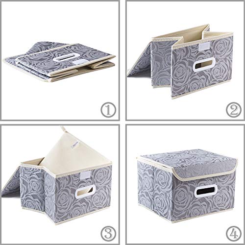 Collapsible Storage Boxes with Lids Fabric Decorative Storage Bins Cubes Organizer Containers Baskets with Cover Handles Divider for Bedroom Closet Living Room 9.8x7.9x6.7 Inch 3 Pack (3 Count)