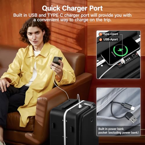 20 Inch Carry On Luggage with Cup Holder and USB Ports