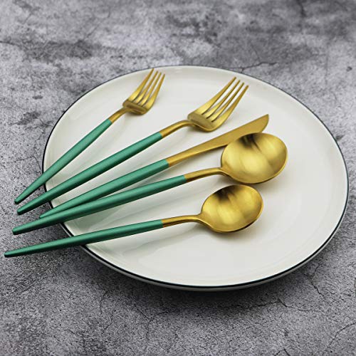 Green Handle Matte Gold Silverware