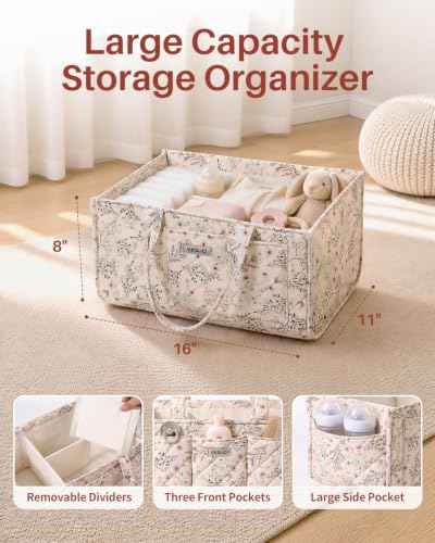Large Floral Diaper Caddy Organizer Nursery Storage Basket