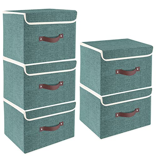 Foldable Storage Boxes with Lids 5 Pack Fabric Storage Bins with Lids (5 Count)