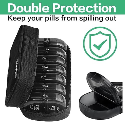 Weekly Travel Pill Organizer 2 Times a Day AM PM Black Pill Box